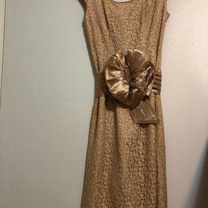 Champagne lace vintage tea-length dress